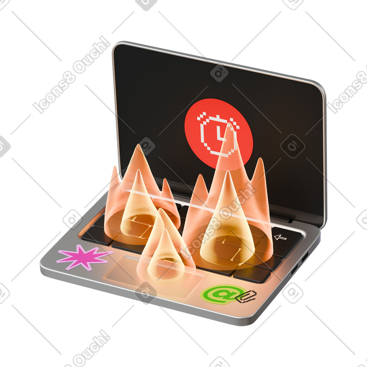 Deadline with laptop on fire illustration in 3D Stickle style download in PNG, SVG
