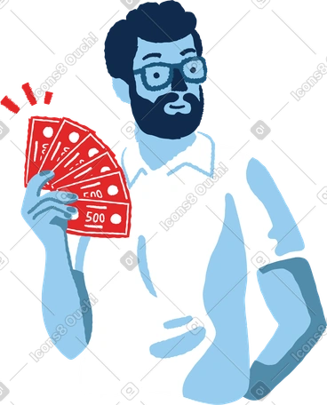 Man in glasses holding banknotes PNG, SVG