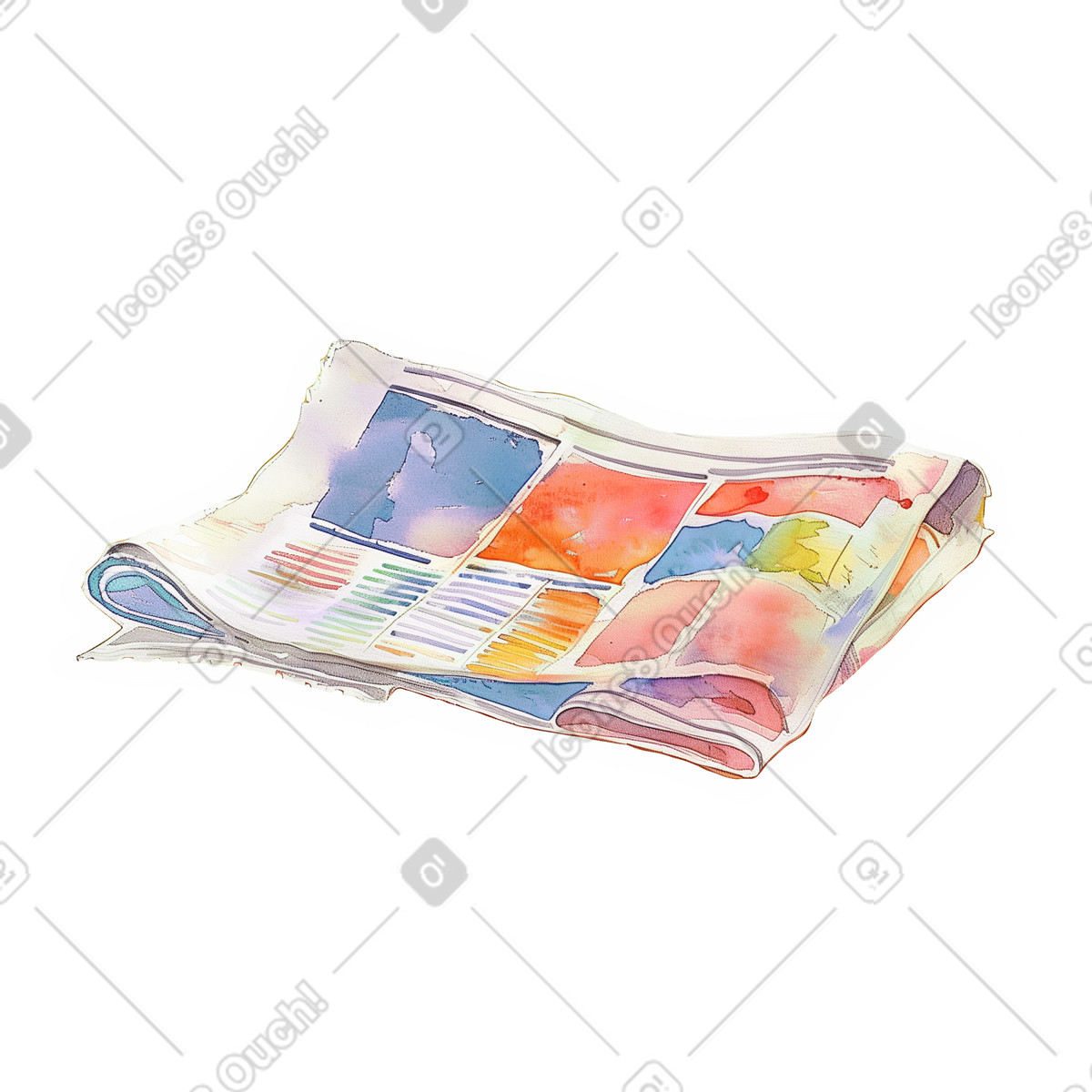 Watercolor スタイルの 折りたたまれた新聞 のイラストをPNG、SVG形式でダウンロード