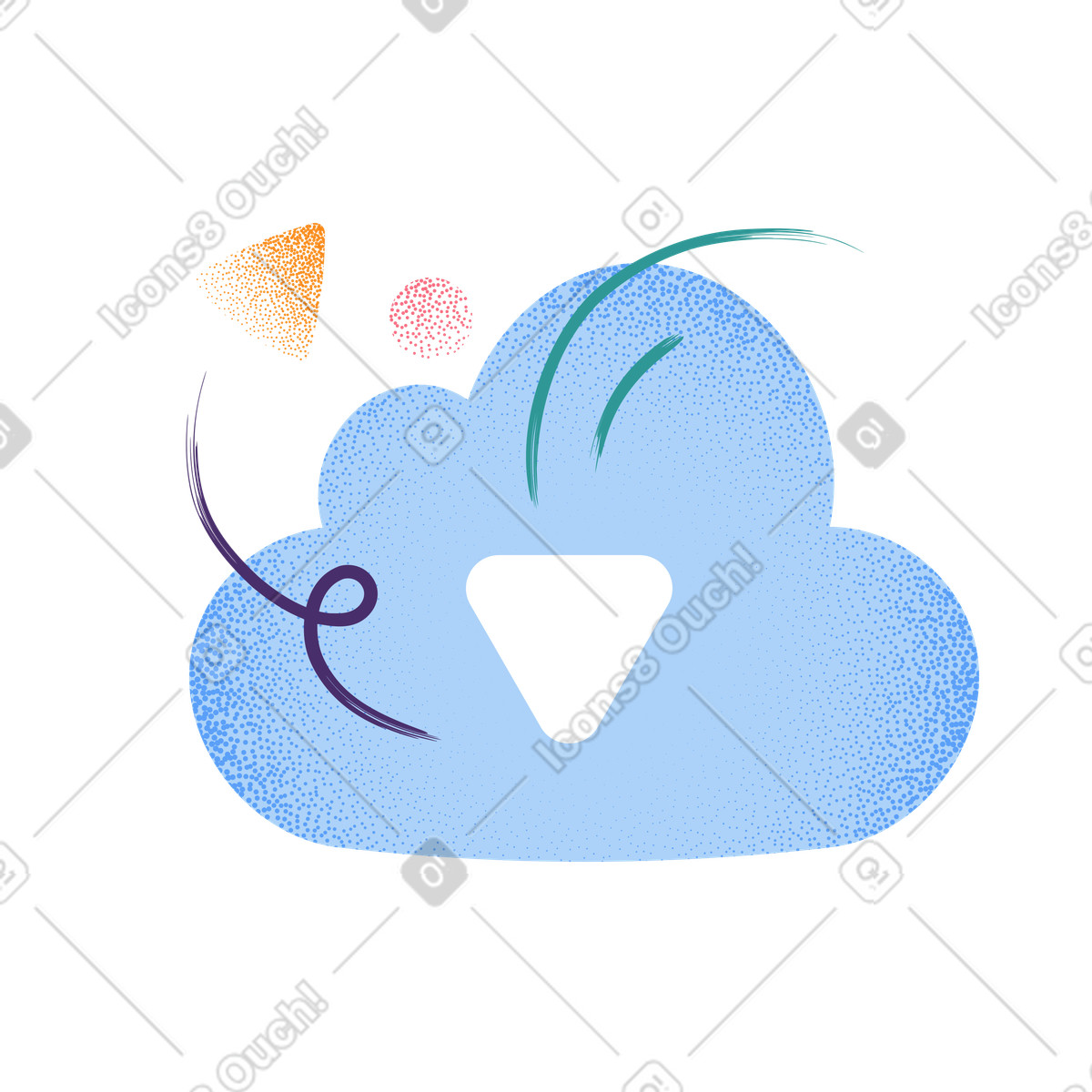 Illustration Online cloud storage, Backup, icon with download arrow dans le style Grain à télécharger aux formats PNG, SVG