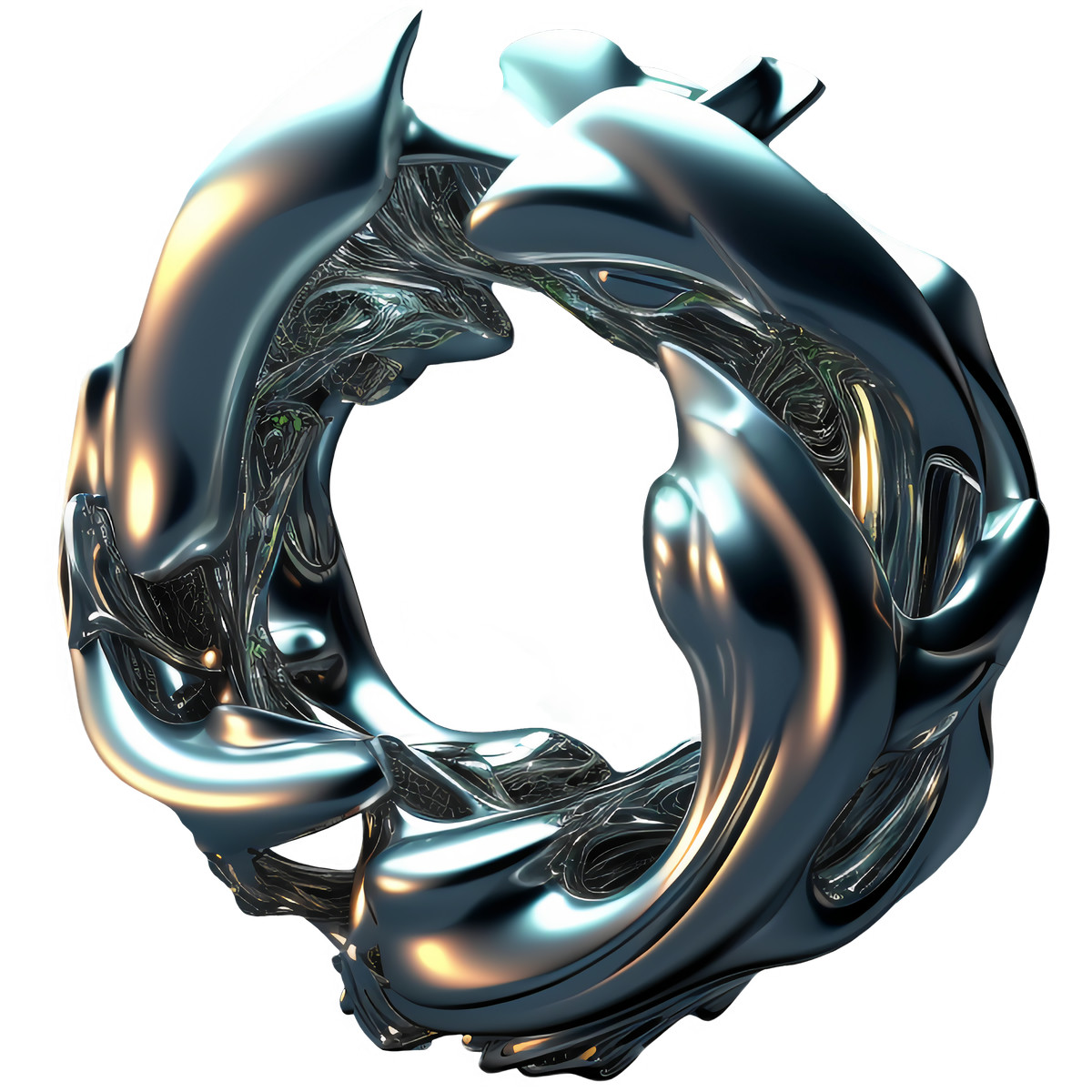 Metallic スタイルの 3D Futuristic chrome ring-shaped form のイラストをPNG、SVG形式でダウンロード
