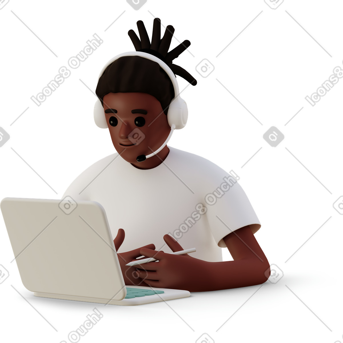 Young man online consultant illustration vector clipart graphics in high-quality