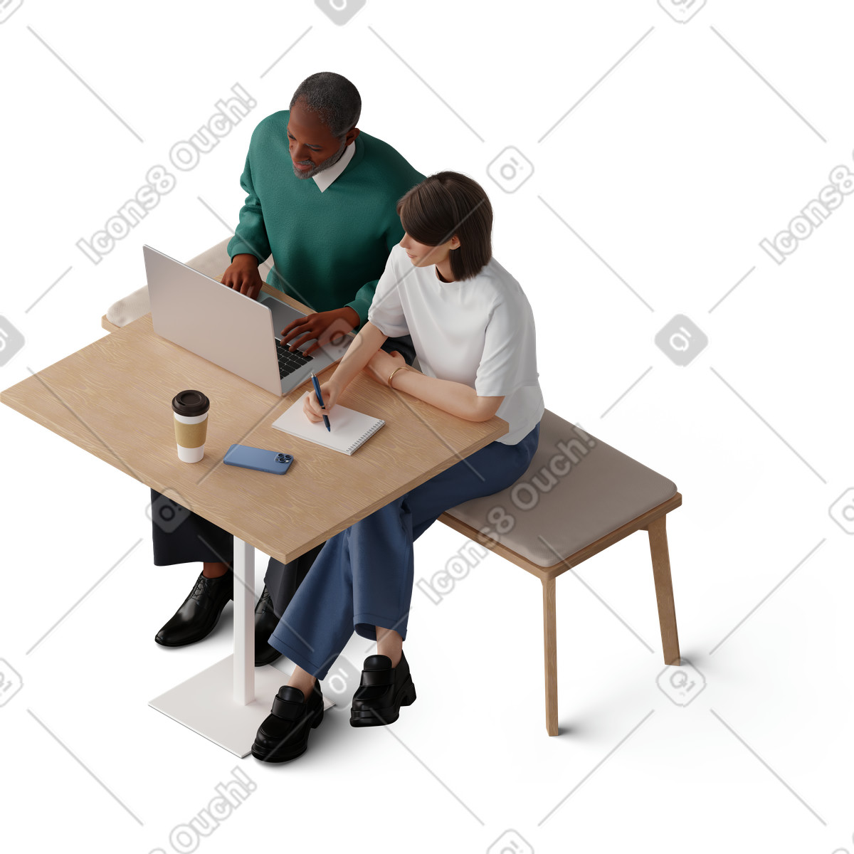 3D Hygge 스타일의 Isometric view of man and young woman working 일러스트레이션 PNG, SVG 다운로드
