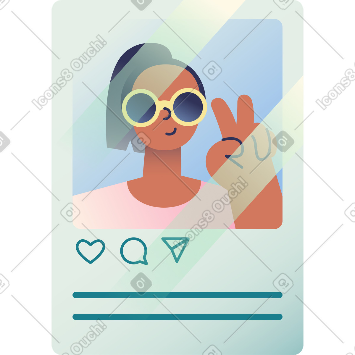 Post sui social media con il volto di una donna illustrazione in stile Beam scarica in PNG, SVG