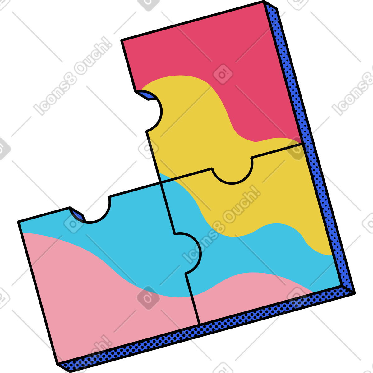 Ilustración Rompecabezas en estilo Memphis a descargar en PNG y SVG