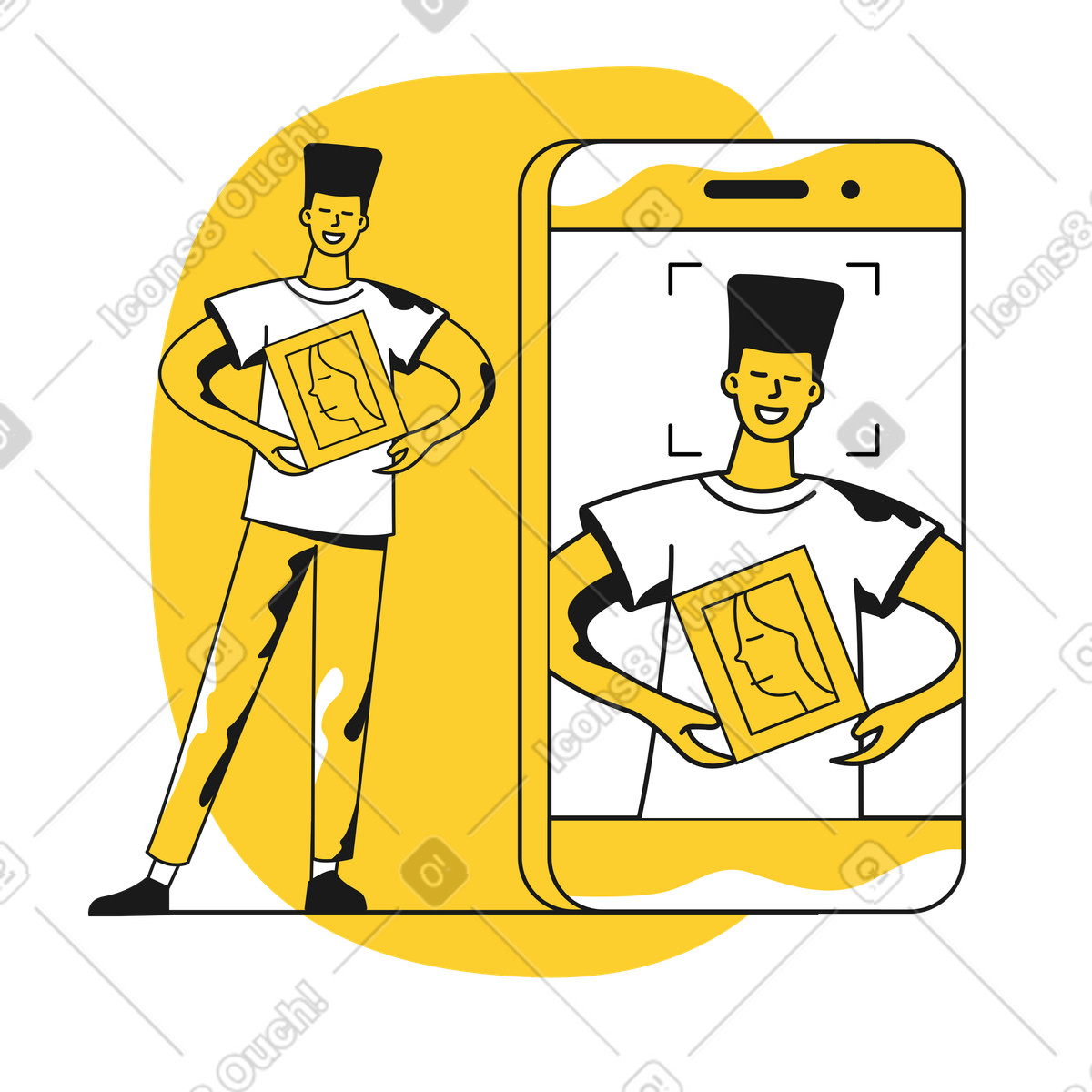 Taxi 스타일의 스마트폰의 얼굴인식 기능 일러스트레이션 PNG, SVG 다운로드