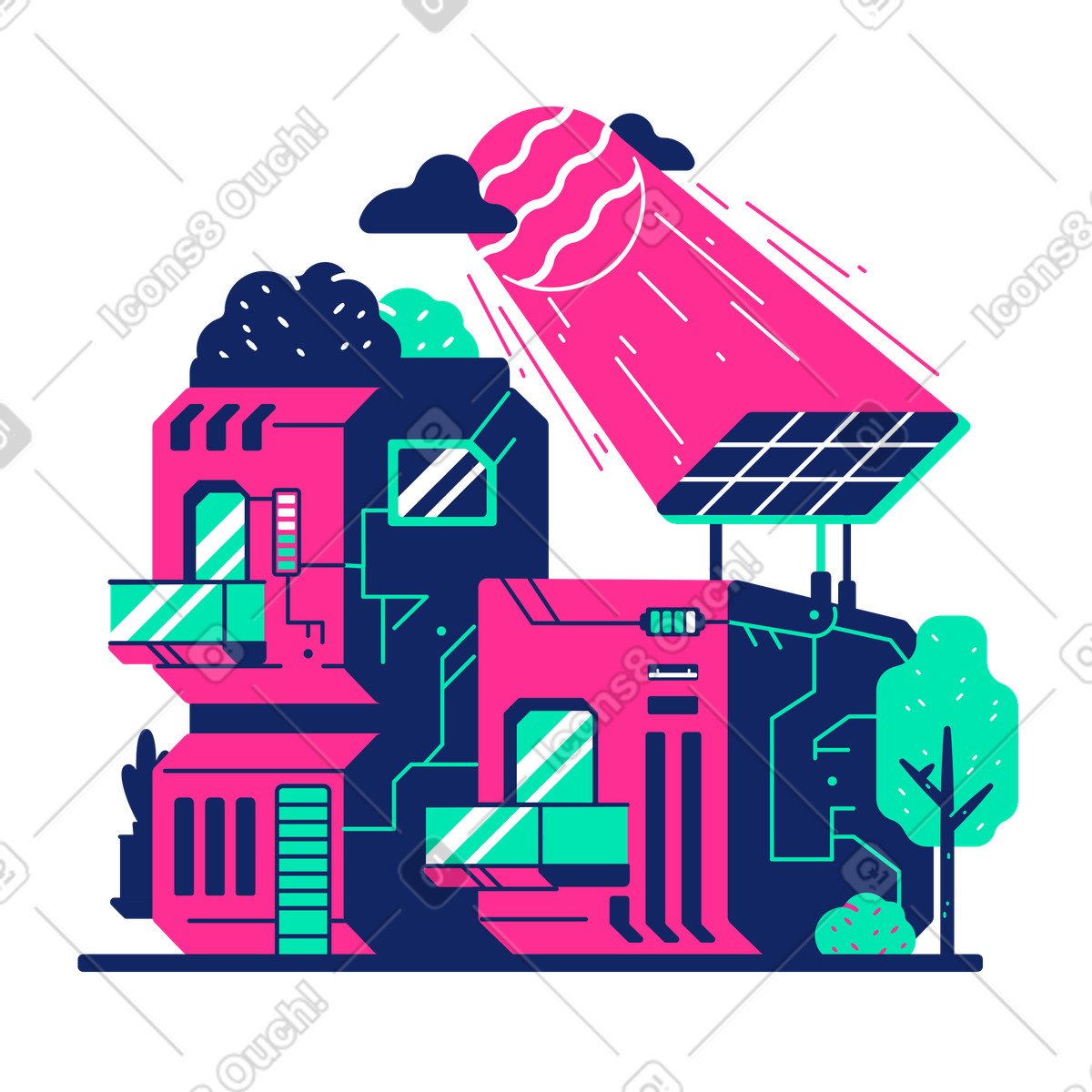 Illustration Maison avec panneaux solaires dans le style Cyborg à télécharger aux formats PNG, SVG