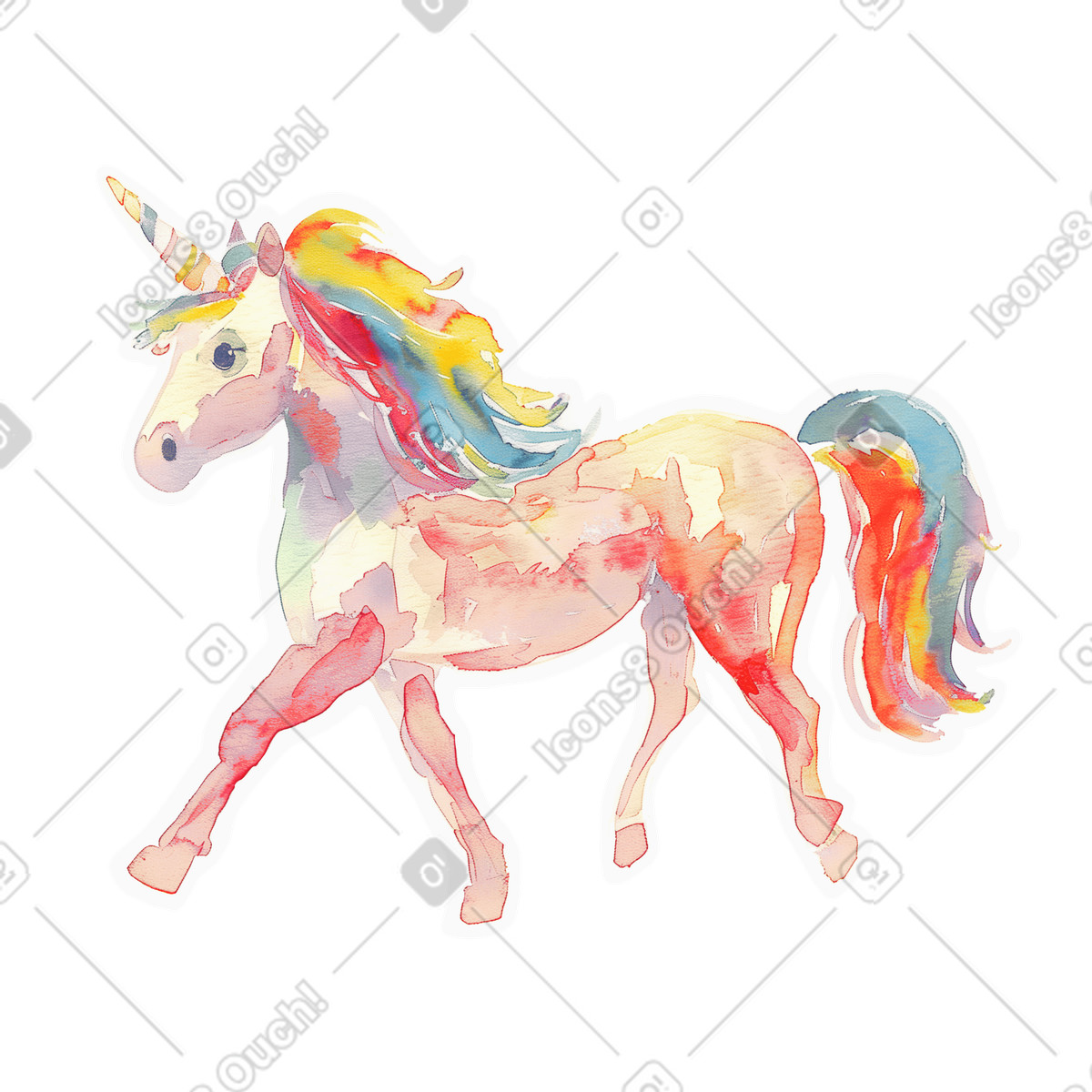 Illustration Grande licorne arc-en-ciel dans le style Watercolor à télécharger aux formats PNG, SVG