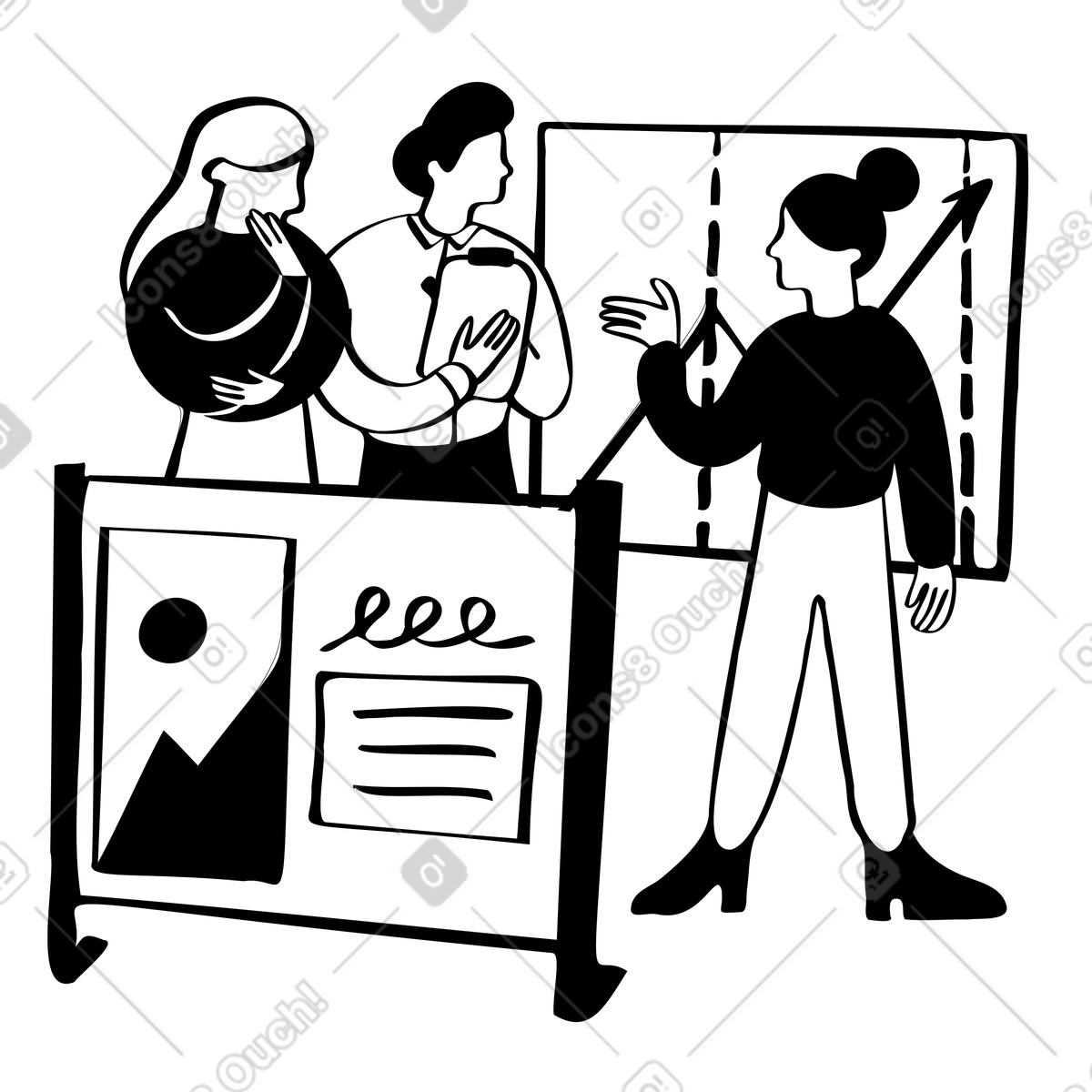 Ilustración Mujer presentando proyectos a inversores. en estilo Journal descargar en PNG y SVG
