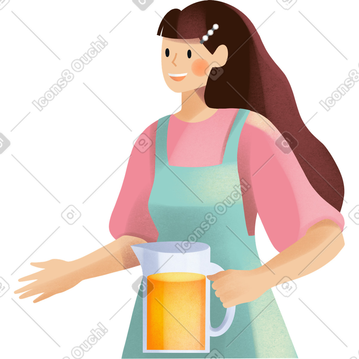 Ilustración Young woman with a jug of juice en estilo Shine descargar en PNG y SVG
