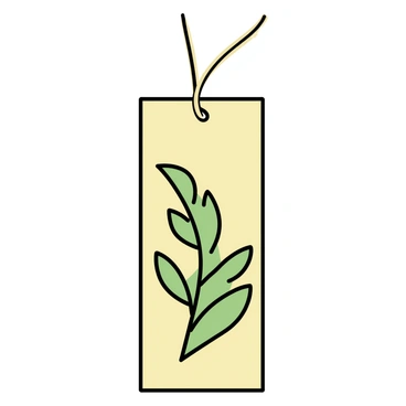 A rectangular handmade bookmark featuring a light brown paper base. Inside the bookmark, there are several green pressed fern leaves arranged artistically. The leaves are slightly translucent, showcasing their intricate patterns. The bookmark is laminated, giving it a glossy finish, and it has a thin, beige string attached to the top for easy handling.