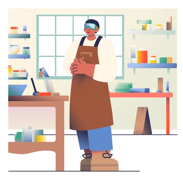 An artisan surrounded by handmade tools and pieces in a rustic workshop.