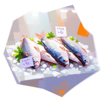 A market display showcasing freshly caught striped bass laid out on a bed of ice. The fish are glistening with moisture, their distinctive dark stripes visible along their silvery bodies. Surrounding the bass, there are scattered ice chips, creating a cool and inviting presentation. Small price tags are placed near the fish, indicating their cost. The overall arrangement is neat, with a few pieces of greenery, such as parsley, adding a touch of color to the display. Bright overhead lights illuminate the scene, enhancing the freshness of the fish and drawing attention to the market's selection.