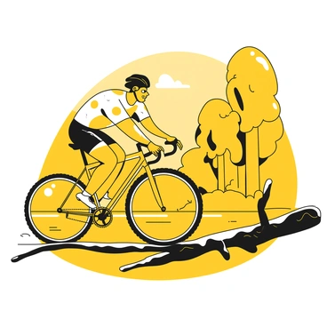 A cyclist braking suddenly to avoid a fallen tree branch on the road