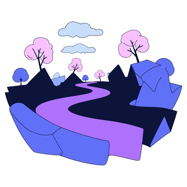 A twisted, surreal landscape with impossible geometry and dark colors
