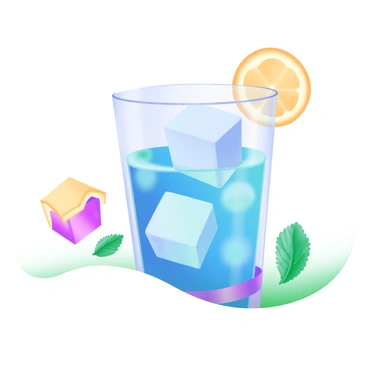A refreshing drink with ice cubes shaped like 3D boxes