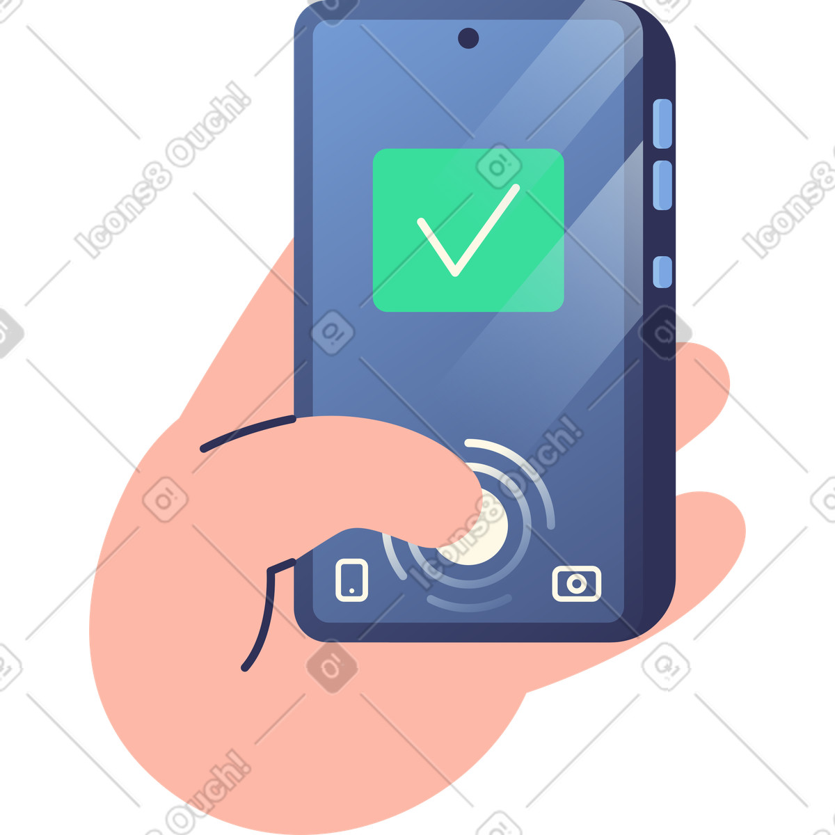 Illustration Main avec smartphone déverrouillé dans le style Beam à télécharger aux formats PNG, SVG