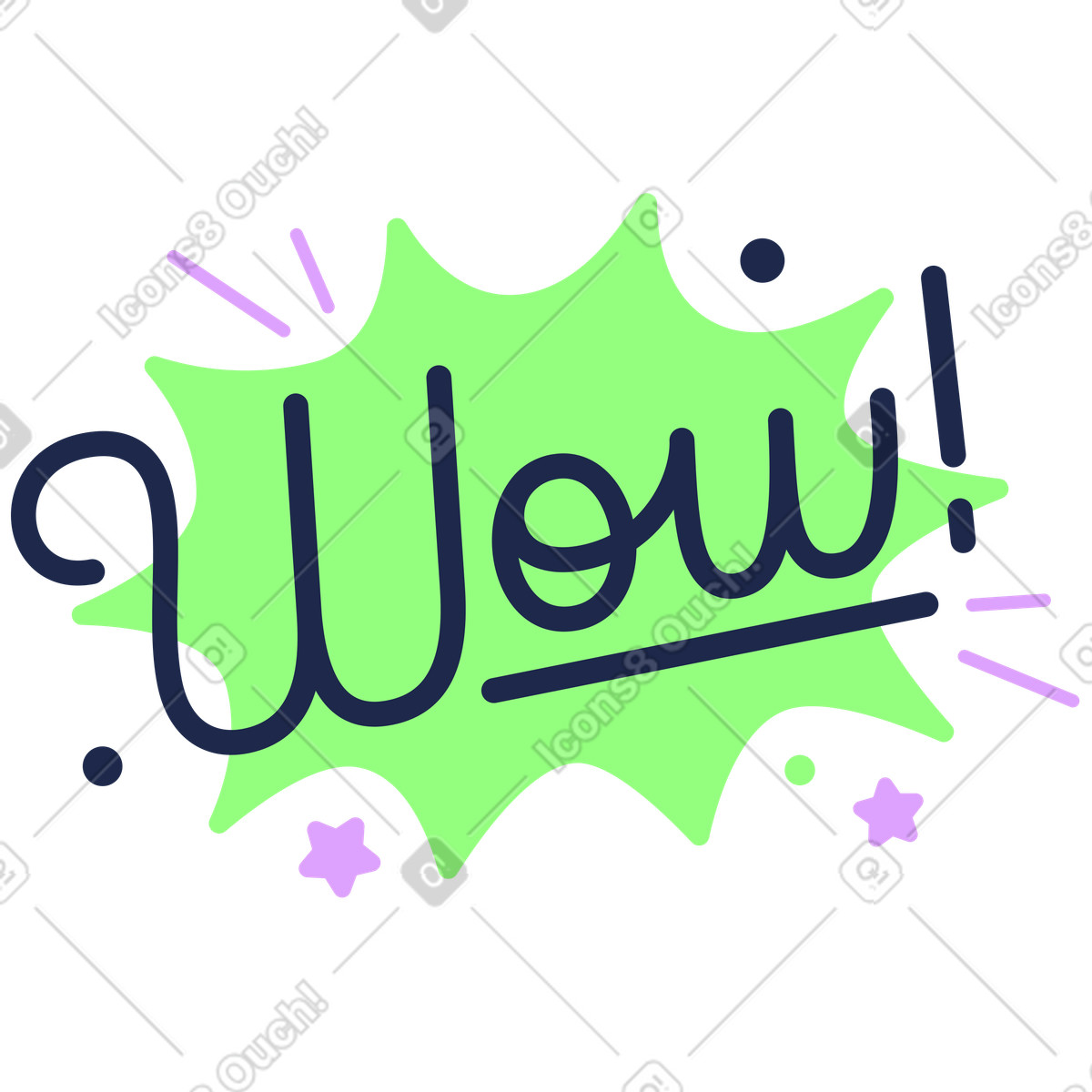 Decorative wow typography on green splash, Fun reaction, Surprise and exclamation illustration in Outline style download in PNG, SVG