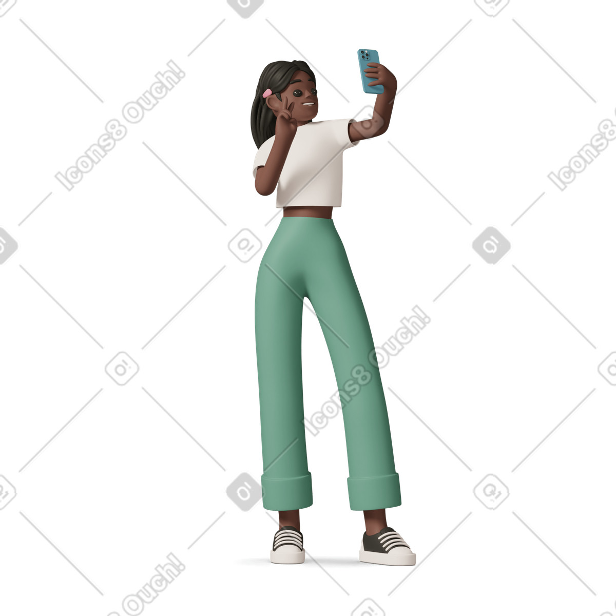 Black girl taking selfie illustrazione in stile 3D Casual life scarica in PNG, SVG