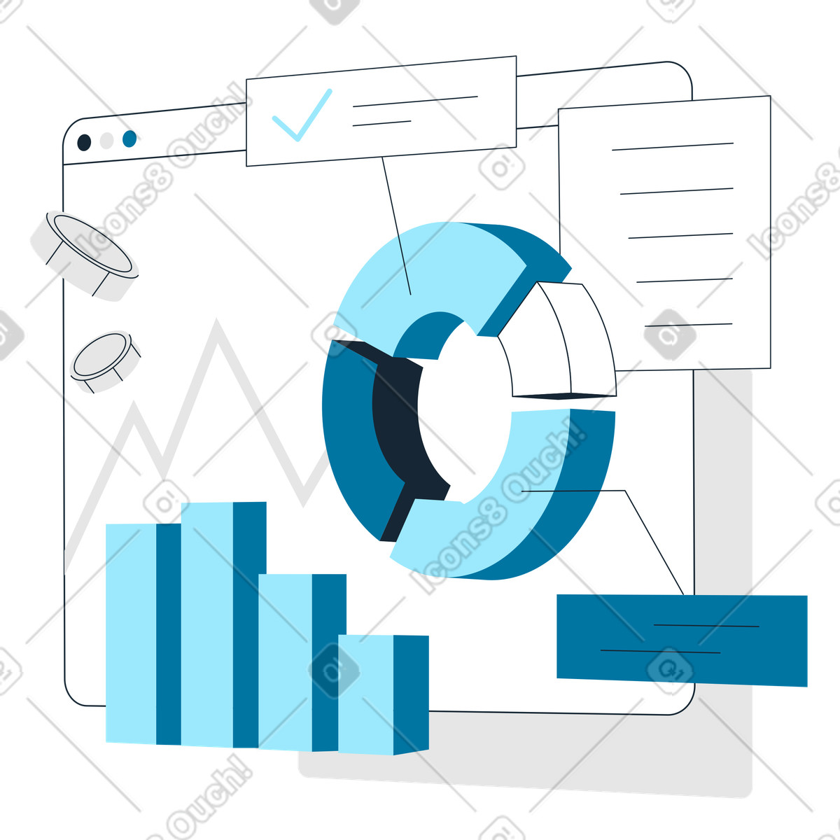 Financial dashboard with analytics elements, Budget planning and reporting-Illustration im Indigo-Stil als Download in PNG, SVG
