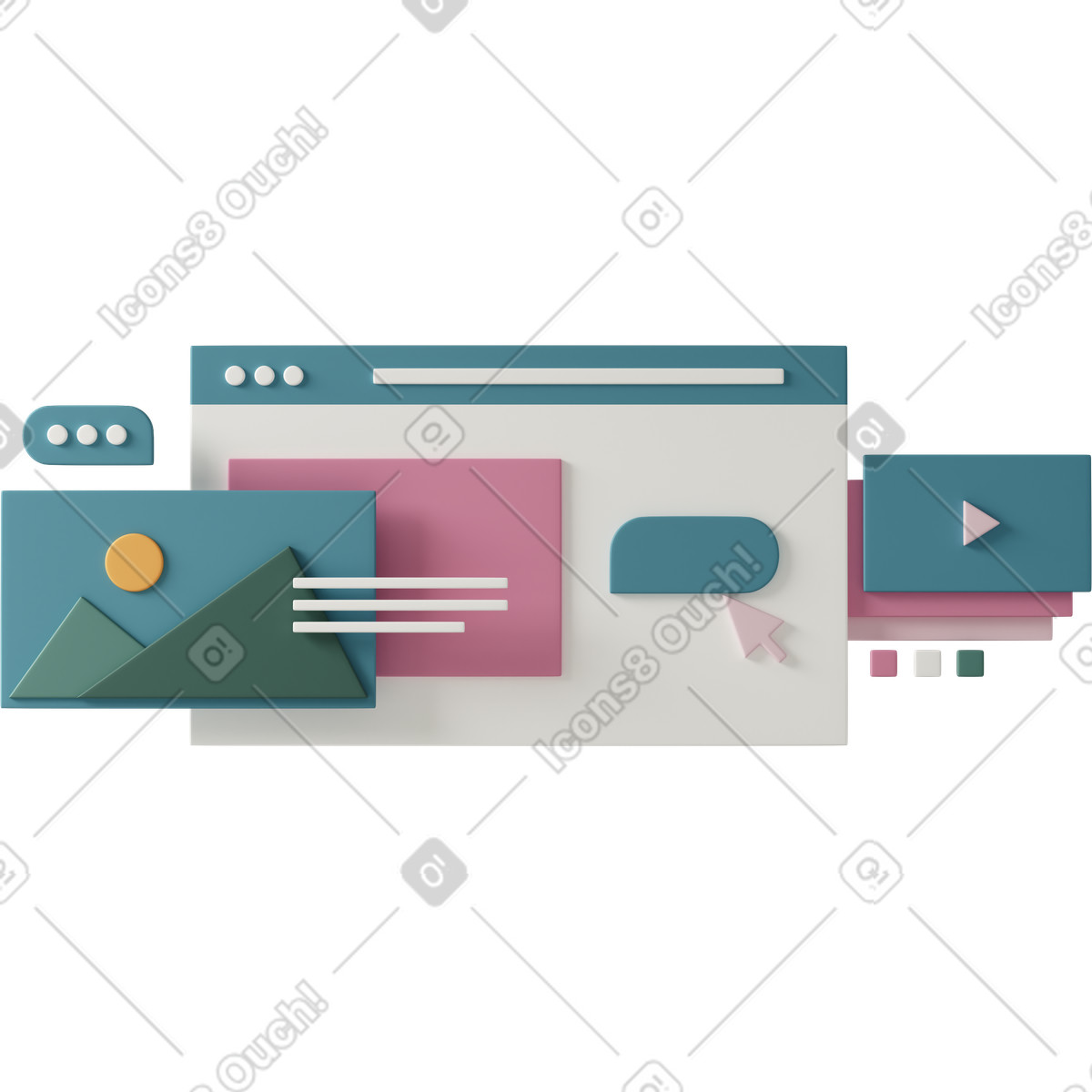 下载 3D Casual life 风格的 Website social network page 插画，支持 PNG、SVG 格式