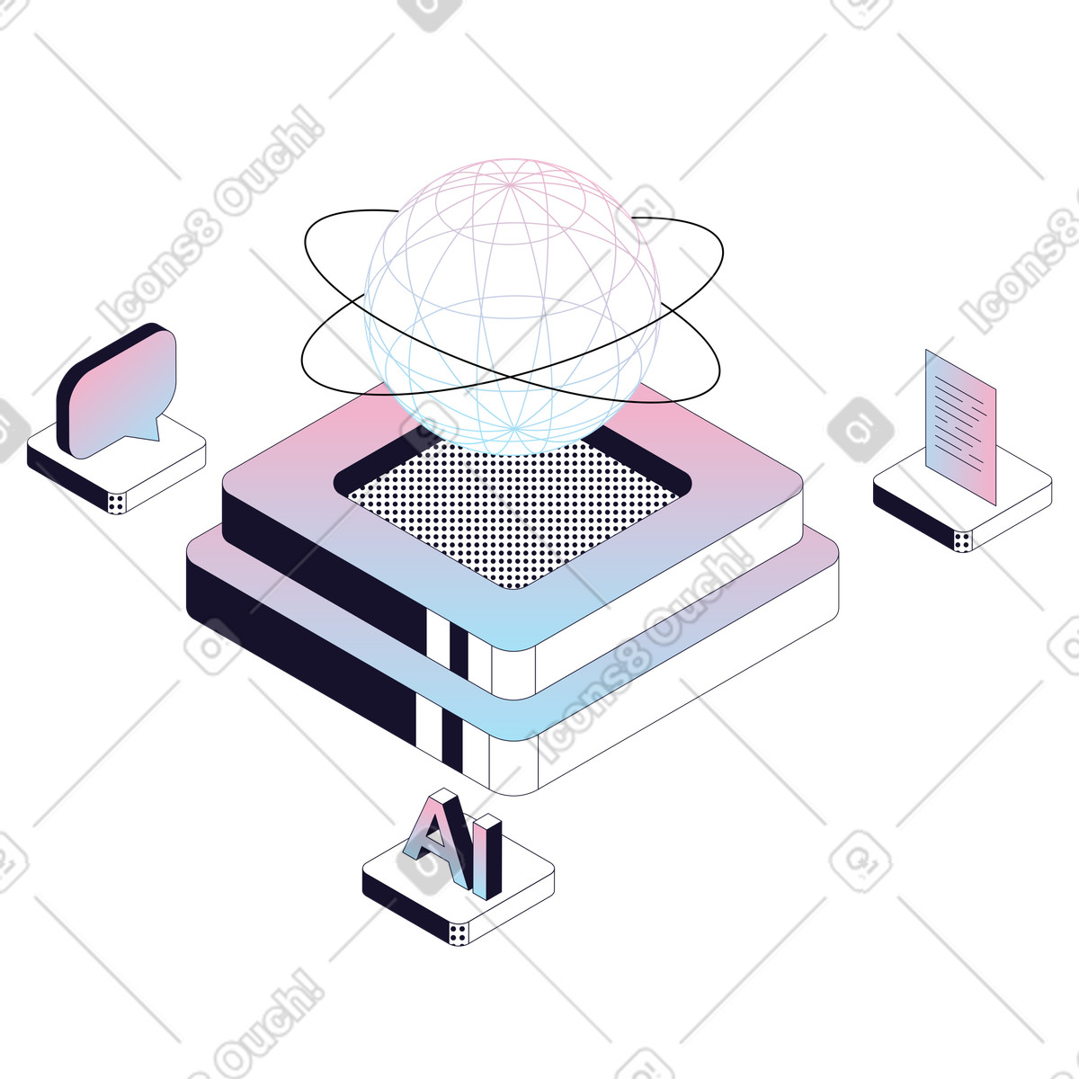 Piattaforma di intelligenza artificiale, trasformazione digitale e innovazione, tecnologia di automazione dei processi aziendali illustrazione in stile Node scarica in PNG, SVG