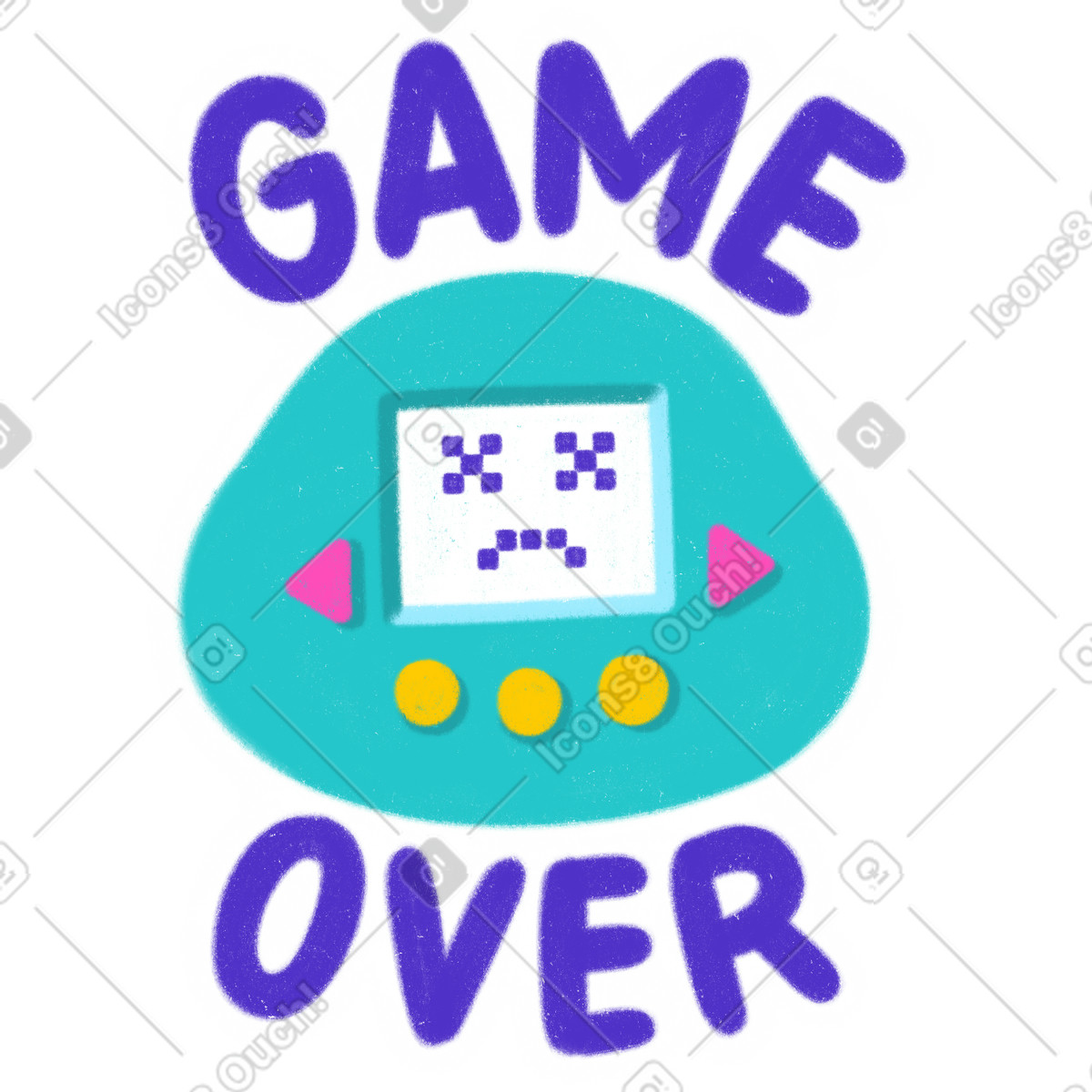 Lettering sticker with tamagotchi game over text illustration in style download in PNG, SVG