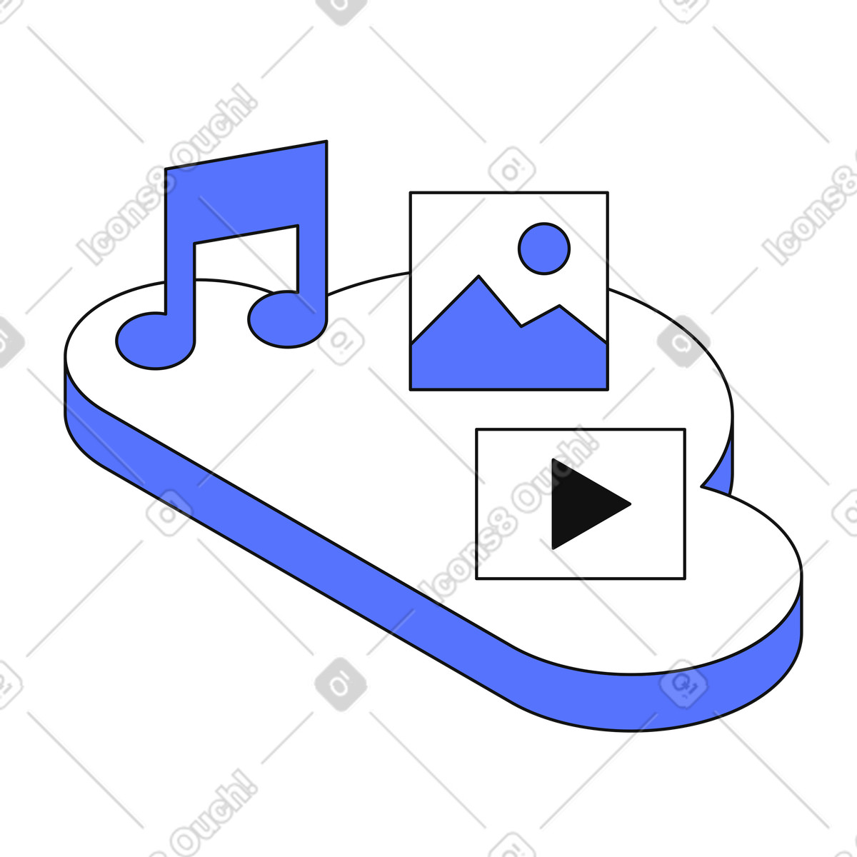 下载 Main 风格的 Cloud media storage for music photos and video streaming services 插画，支持 PNG、SVG 格式