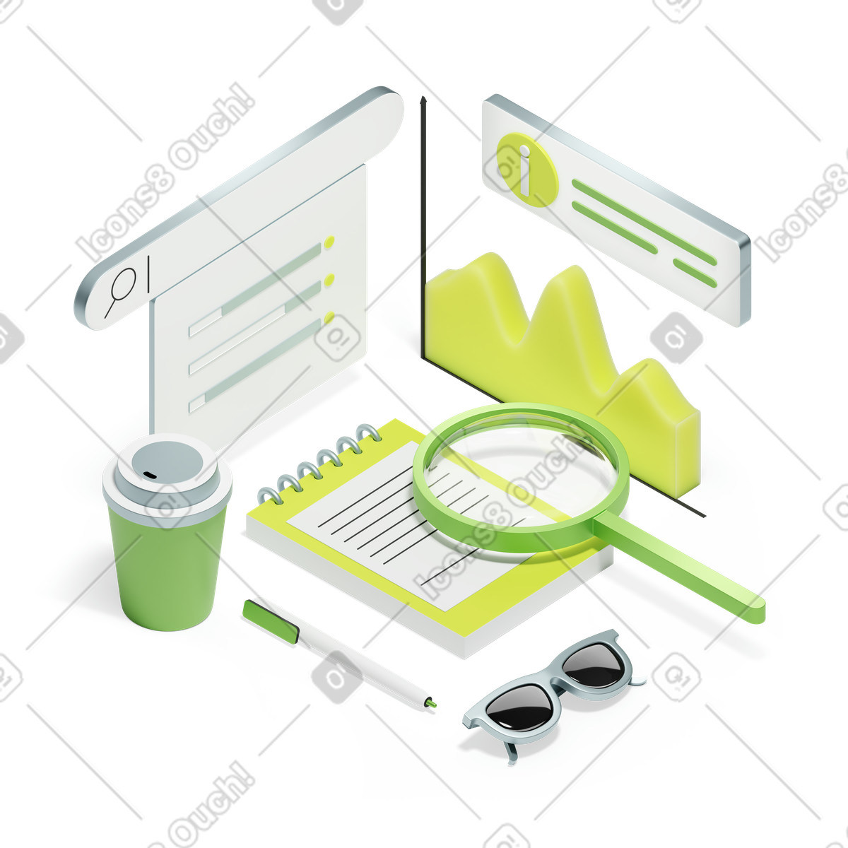 Research of statistical data and analytics animated illustration in GIF, Lottie (JSON), AE