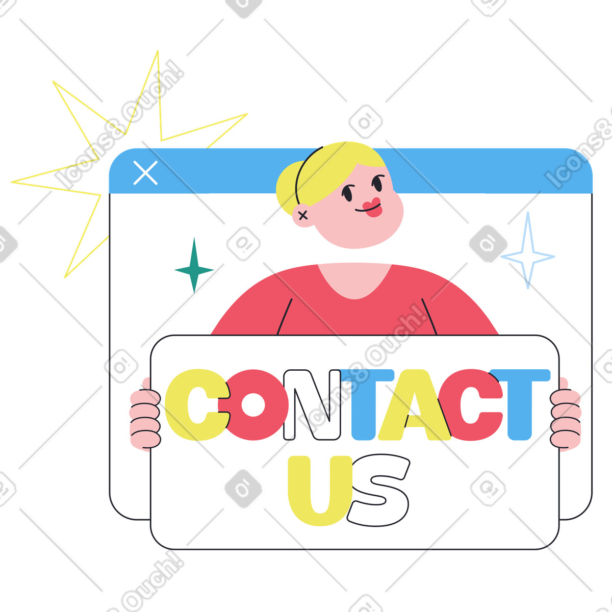 Boba 스타일의 Contact us lettering, Website customer support banner 일러스트레이션 PNG, SVG 다운로드