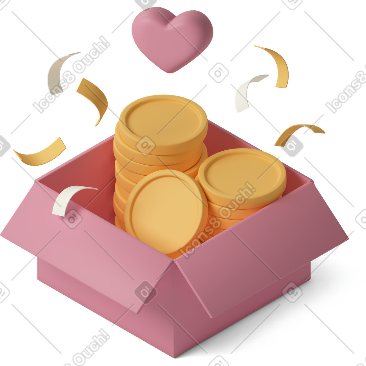 Ilustração de Box of gold coins em no estilo 3D Casual life para baixar em PNG, SVG