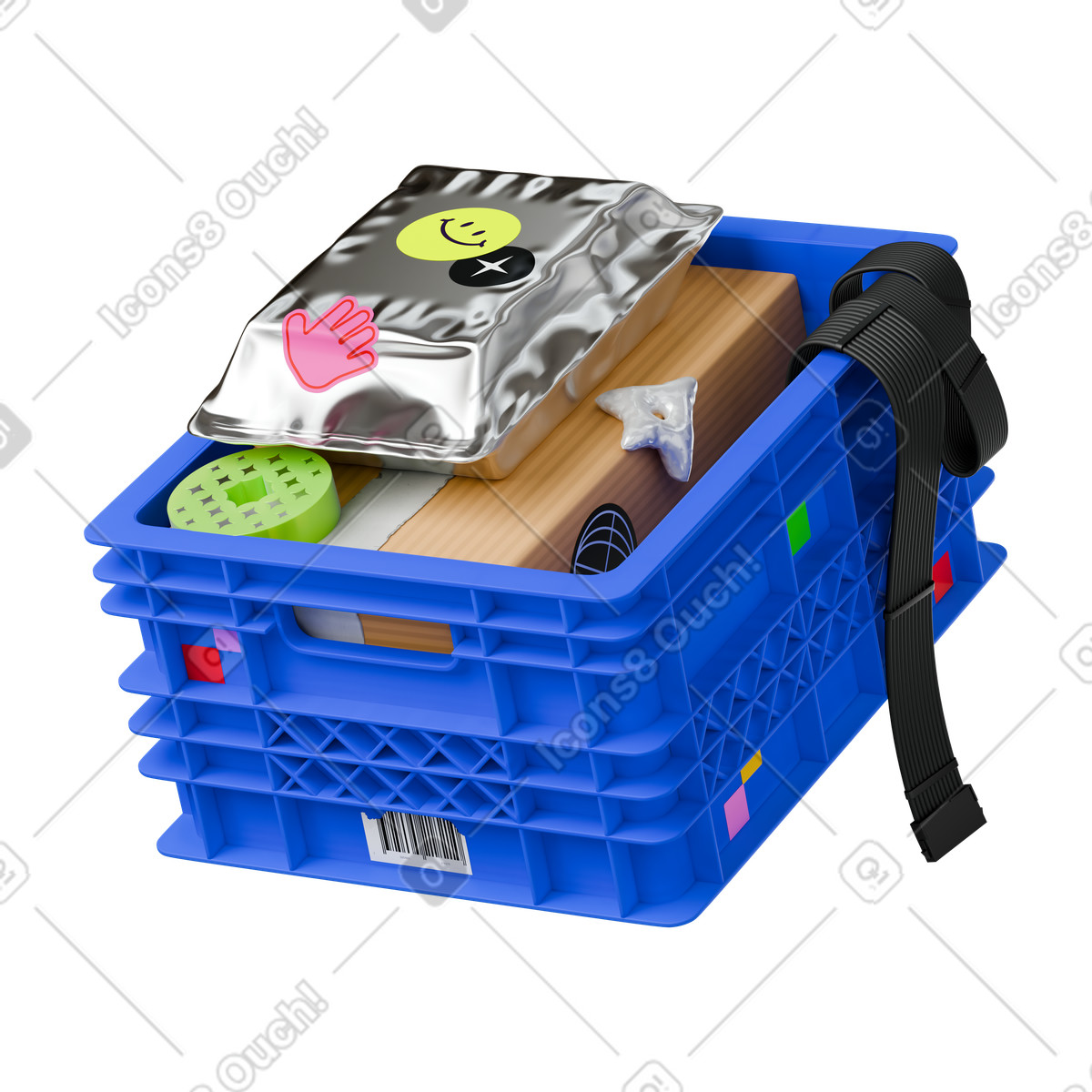 Plastic box with packages and wires illustration in 3D Stickle style download in PNG, SVG