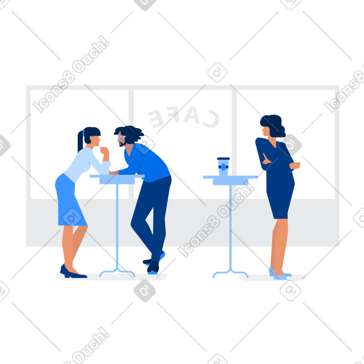 Cafe customer looking at couple flirting with each other, Jealousy or cheating in relationship illustration Urban style download PNG, SVG