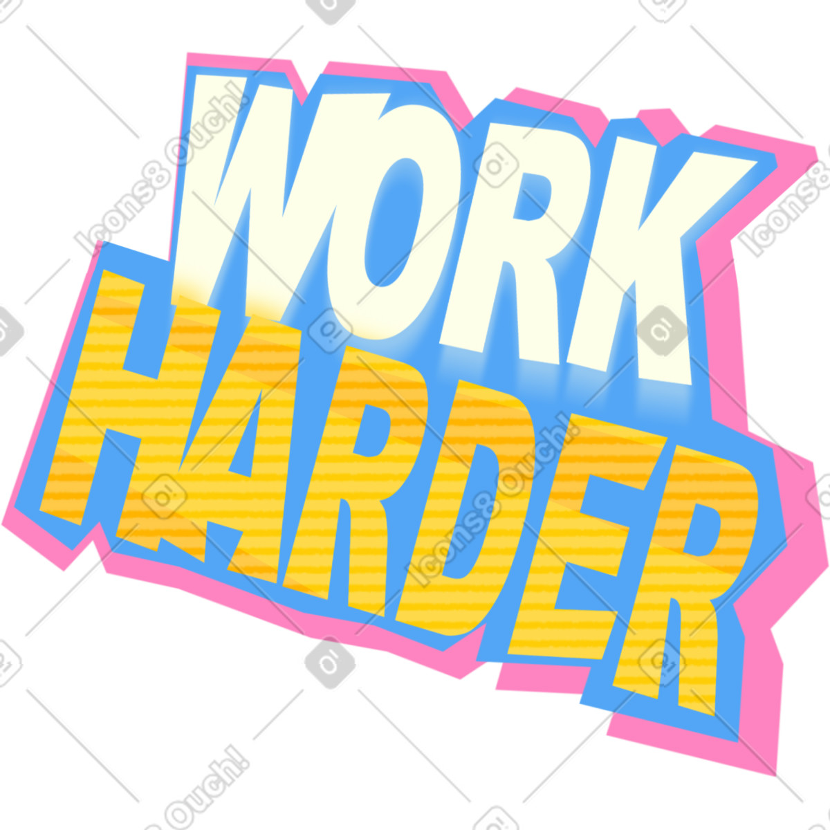 Lettering work harder in white, yellow, blue and purple illustration Paper Cut style download PNG, SVG