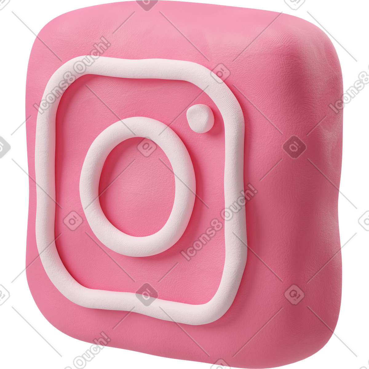 Three-quarter view of a square pink instagram logo illustration in 3D Plastilina style download in PNG, SVG