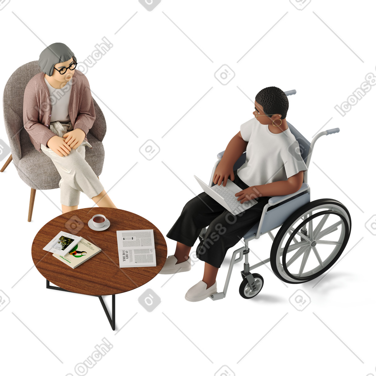 3D Business スタイルの Two female colleagues conferring のイラストをPNG、SVG形式でダウンロード