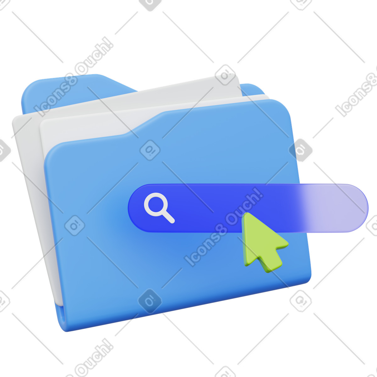 下载 3D Playful 风格的 Folder search bar icon representing document lookup and file management 插画，支持 PNG、SVG 格式