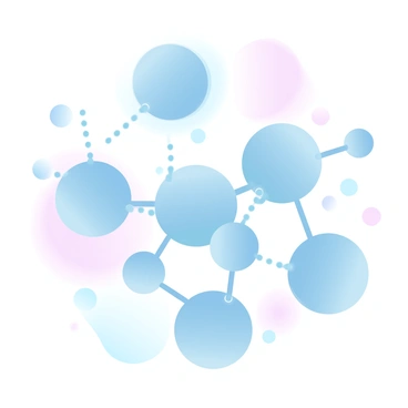 A close-up view of water molecules is illustrated, featuring several molecules clustered together. Each water molecule consists of a central oxygen atom with two hydrogen atoms connected to it. Dotted lines represent the hydrogen bonds between the oxygen atom of one molecule and the hydrogen atoms of neighboring molecules. The background is filled with a gradient of pastel colors that enhances the visibility of the water molecules and their interactions.