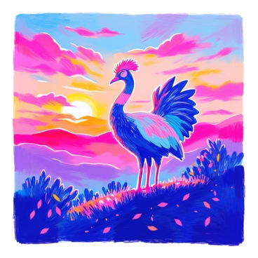 A silhouette of a paon against a dramatic sunset, with the sky ablaze in colors