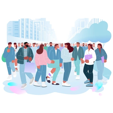 A bustling city street with people showcasing diverse street fashion styles