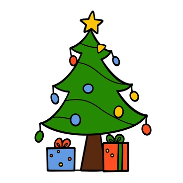 A whimsical Christmas tree with bright green branches, standing tall in a cozy living room. The tree is decorated with colorful balloons in various shapes and sizes, including red, blue, yellow, and green. The balloons are attached to the branches with shimmering ribbon. Underneath the tree, there are wrapped presents with shiny paper and colorful bows. Soft, warm light is illuminating the scene, enhancing the festive atmosphere.