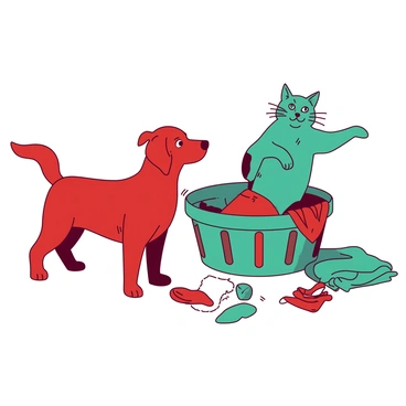 A dog and cat teaming up to save their owner from a comical predicament