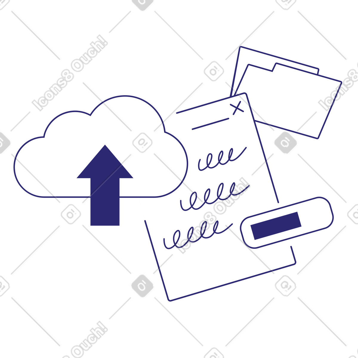 Illustration Upload files to cloud storage, Data synchronization or online backup dans le style Cut à télécharger aux formats PNG, SVG