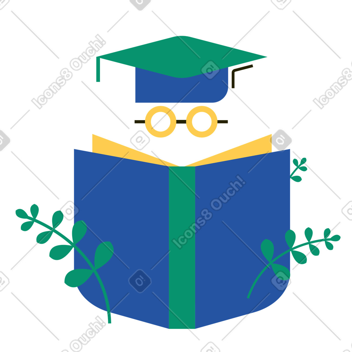 Ilustración Sombrero, gafas y libro de graduación. en estilo Spot a descargar en PNG SVG