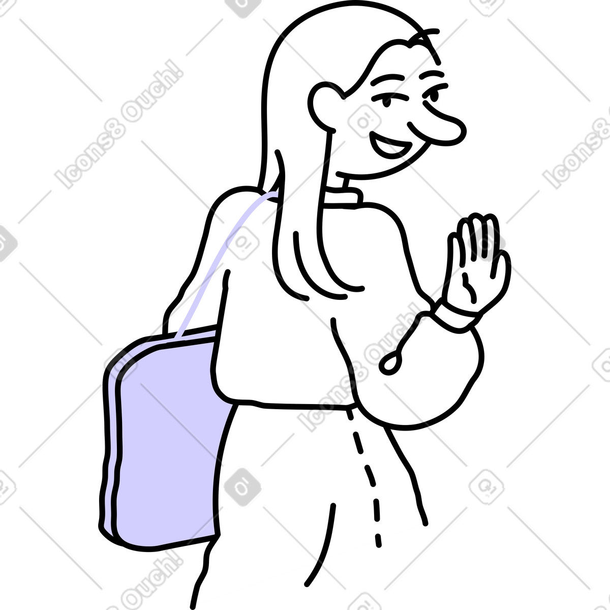 Young woman with a large bag illustration in Notes style download in PNG, SVG