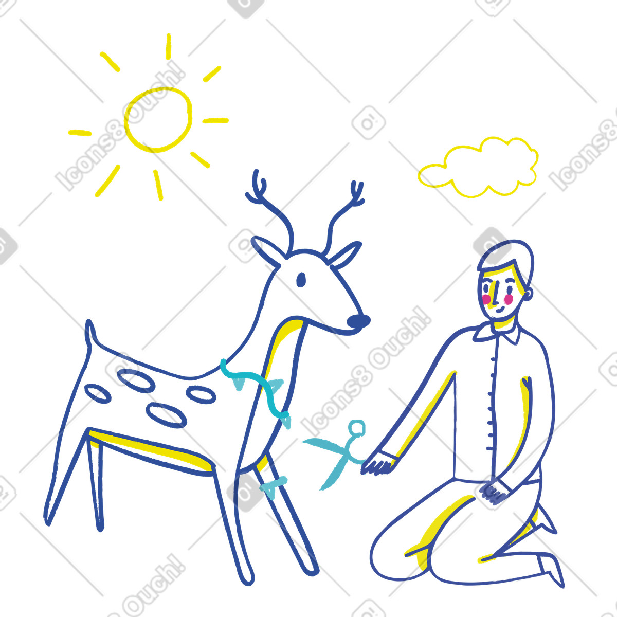 Ilustração de Homem libertando um veado selvagem cipós espinhosos em no estilo Lime para baixar em PNG, SVG