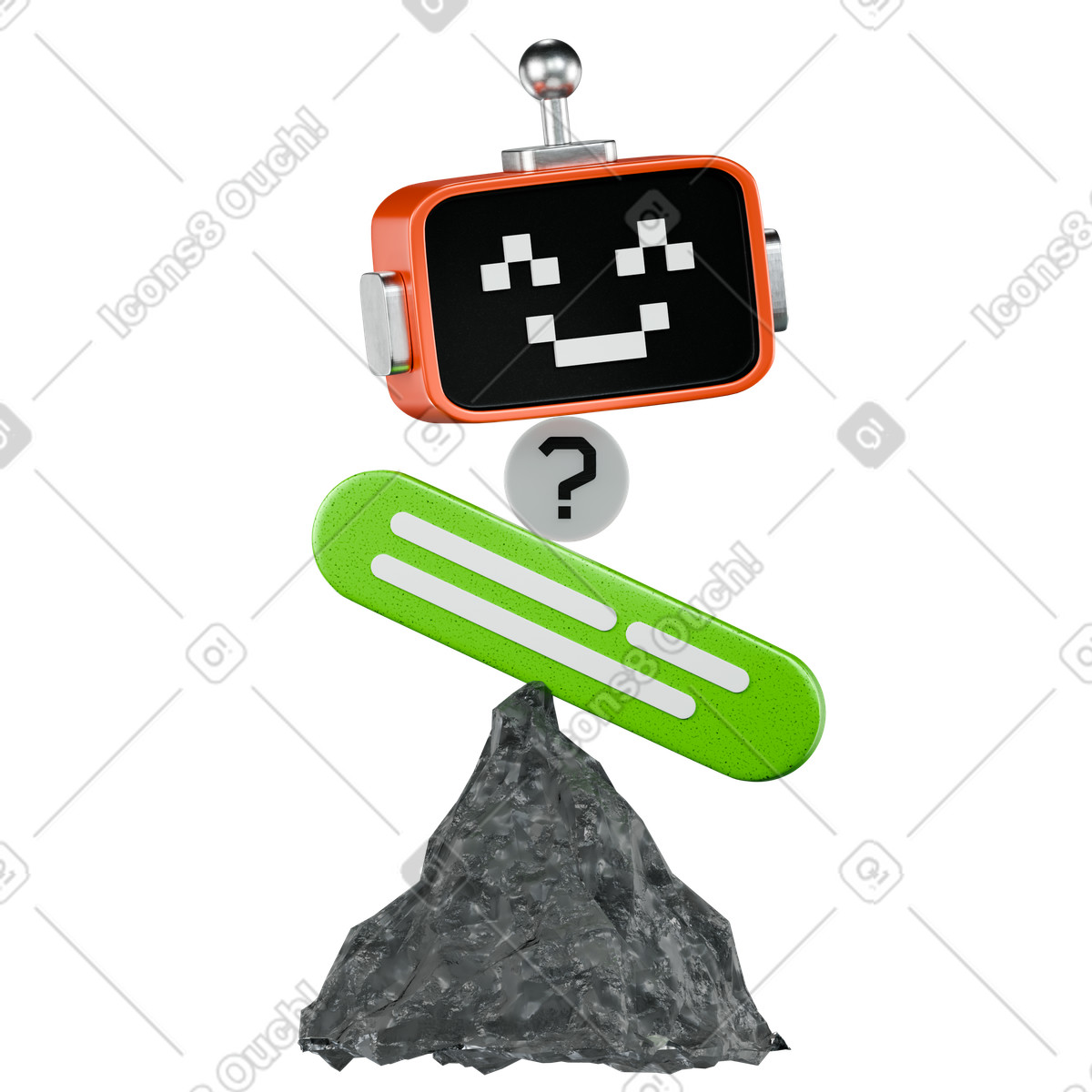 3D Platforms スタイルの Chatbot balancing on rocky pyramid のイラストをPNG、SVG形式でダウンロード