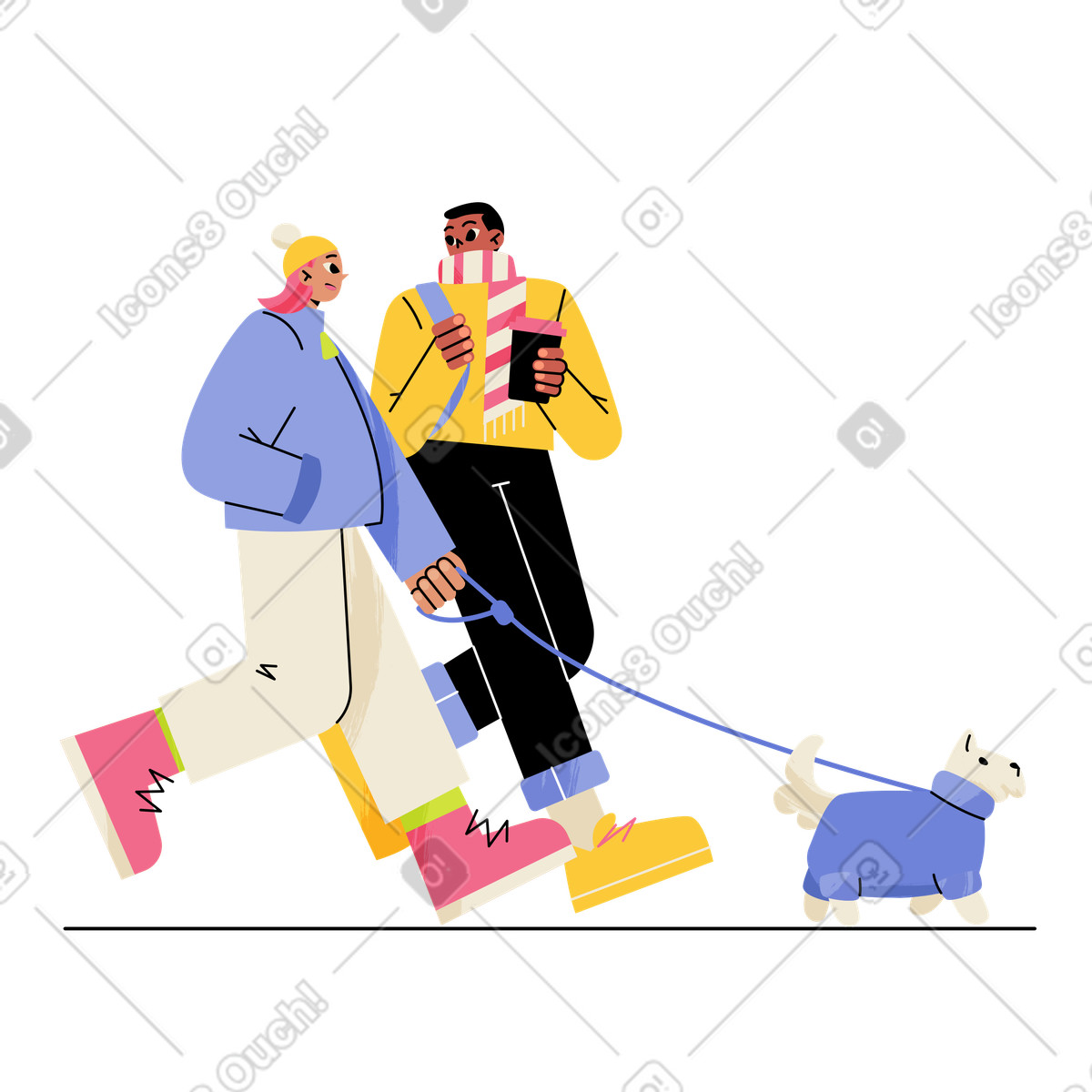 People walking a small dog illustration outdoor leisure activity clipart animal PNG