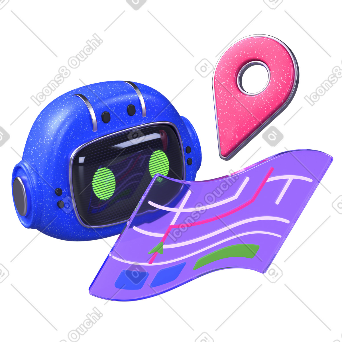 Virtual assistant with digital map and location pin, AI powered navigation and directions illustration in PNG, SVG