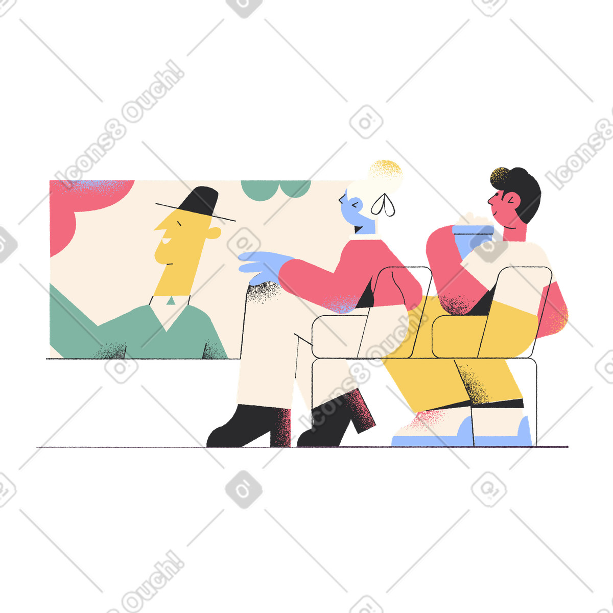 Ilustración Un par de personas sentadas una al lado la otra y viendo película en estilo Pablo a descargar en PNG SVG